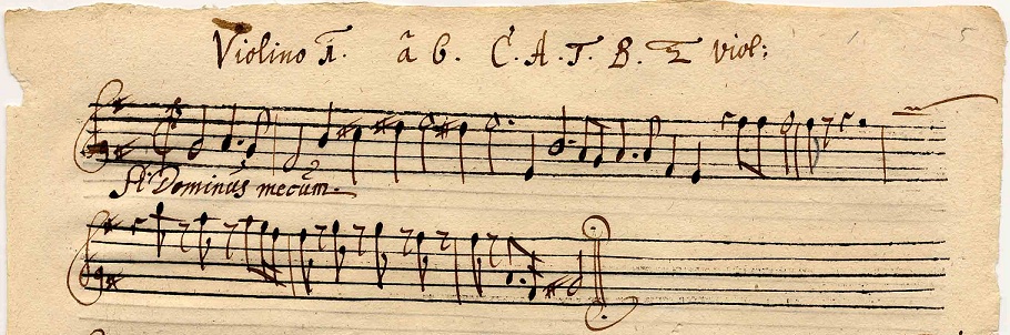 The opening of the violin part of one of the many motets by Peranda in the Düben Collection at Uppsala University.